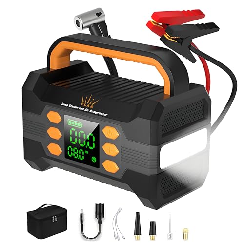 FLAA Jump Starter with Air Compressor 6000A, Portable Car Battery Booster, Jumper, 150PSI Tire Inflator, Power Pack, USB-C Quick Charge, for 12V Cars, Trucks, SUVs, 8.5L Gas/6.5L Diesel