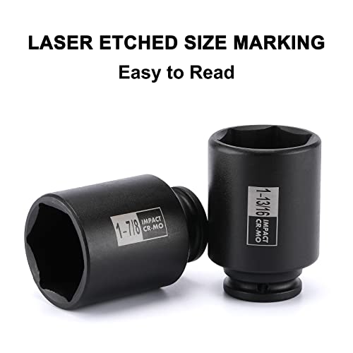 Mayouko 4PCS 1/2" Drive Spindle Axle Nut Impact Socket Set, 1-13/16, 1-7/8, 1-15/16, 2 Inch, CR-MO, Deep, 6 Point - size: 4PCS:1-13/16" - 2"(Deep)