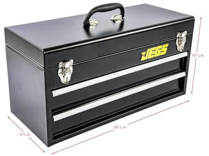 JEGS 170-Piece Mechanic's Tool Set - Includes Black Powder Coated Steel Toolbox, Sockets, Extenders, Ratchets, Wrenches, Screwdrivers, Pliers & Bits