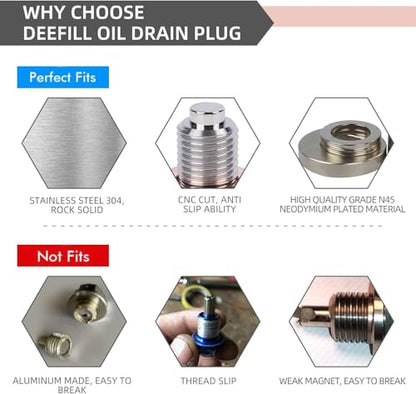 1/2"x20 Stainless Steel Magnetic Engine Oil Drain Plug Fit For Buick Chevrolet Chrysler Ford Dodge GMC Select Models - size: 1/2" x 20