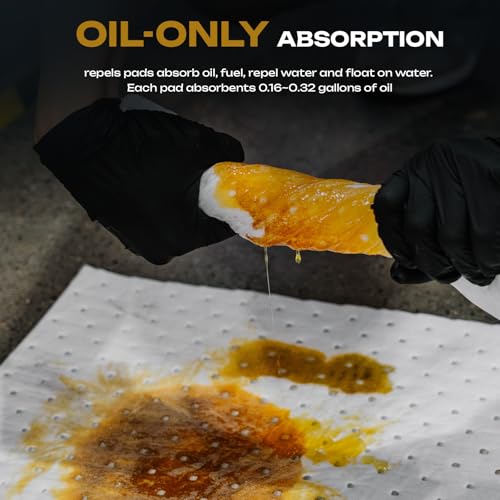 Oil Absorbent Pads Roll | 16"x20" Oil-Only Spill Mat 100-Pack | Industrial Spill Control for Oil & Fuel(24 Gal/Box) | Repels Water Absorbing Rolls - color: 100pack 3mm Thickened/Oil Only rolls(16"x20")