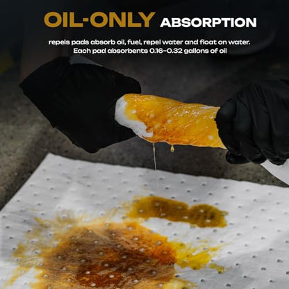 Oil Absorbent Pads Roll | 16"x20" Oil-Only Spill Mat 100-Pack | Industrial Spill Control for Oil & Fuel(24 Gal/Box) | Repels Water Absorbing Rolls - color: 100pack 3mm Thickened/Oil Only rolls(16"x20")