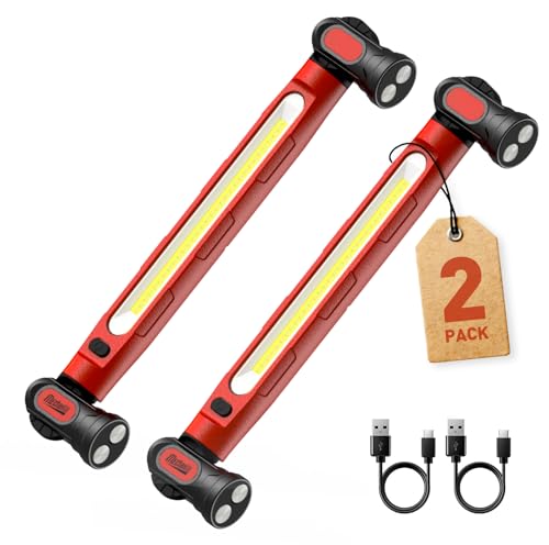 2Pack MechaniLite Under Hood Work Light Bar, 3000LM LED Magnetic Light Bar with Hooks, 5200mAh Cordless Rechargeable Hood Light for Mechanic/Car Repairing/Garage-Red - color: Red