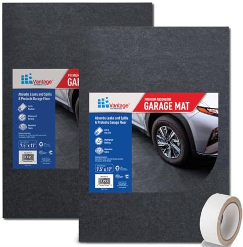 KITTRICH Vantage 2-Piece Car Garage Floor Mats with Anti-Slip Double Sided Tape, Automotive Surface Absorbent Oil Spill/Stain Protector Floor Mats, (2) 7.5FT x 17FT