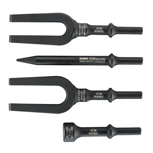 SUNEX TOOLS ACS4 Air Hammer Chisel Pneumatic Separator Set in Portable Tool Roll, 4-Piece