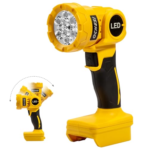 OCHESI Cordless LED Work Light Compatible with Dewalt 20V MAX Battery, 1000LM Handheld Flashlight with Two Levels and 140 Degree Rotating Wide-Angle Lighting for Workshop, Camping (No Battery)