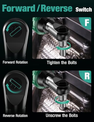 KIMO Extended Cordless Ratchet Wrench 1/2", 400RPM 40Ft-Lbs 4-Inch Long Neck Electric Ratchet Wrench Set w/Variable Speed, 7 Sockets & 1/4" Adapter, 12V Power Ratchet Wrenches with 2x2.0 Ah Batteries - color: Deep Dark Green