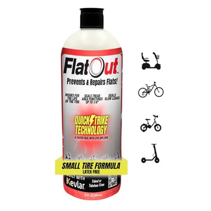 QuickStrike Tire Sealant - Small Tire/Bicycle Formula - NEW Formula - Prevents Flat Tires - Seals Leaks - Contains Kevlar - Tubeless Tire Sealant - 32 Ounce Bottle - size: 32 Fl Oz