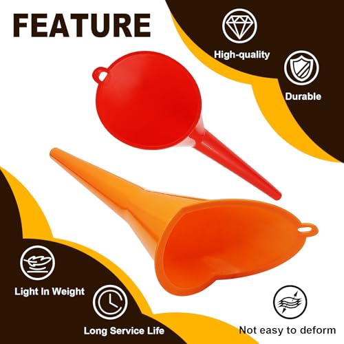 2Pcs Long Neck Oil Funnels, Hand-Free No Cover Plastic Lubricant Filling Funnel, for Filling Automotive Oil, Coolant & Other Liquids, Top Hanging Loop Portable Oil Change Accessory for Most Cars
