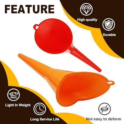 2Pcs Long Neck Oil Funnels, Hand-Free No Cover Plastic Lubricant Filling Funnel, for Filling Automotive Oil, Coolant & Other Liquids, Top Hanging Loop Portable Oil Change Accessory for Most Cars