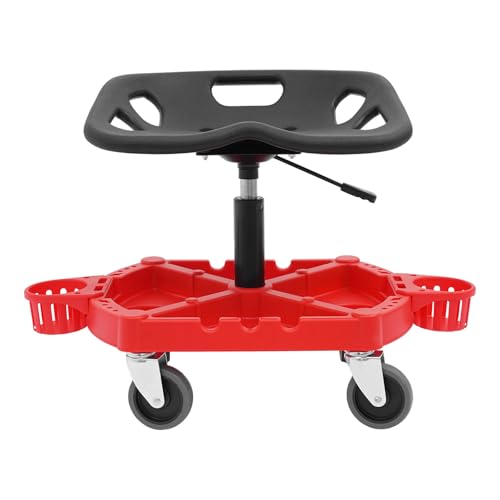 Rolling Garage Stool,Mechanics Work Seat, 19.69''-25'' Adjustable Height 360-Degree Car Detailing Stool Chair with Tool, 300LBS Capacity for Workshop, Auto Repair Shop
