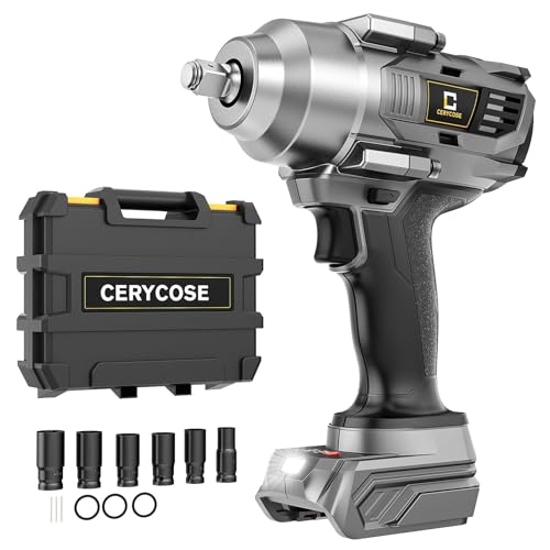 Cerycose Cordless impact Wrench 1/2 inch Compatible with Dewalt 20V Battery, 750FT-LBS (1000N.m) Brushless Electric Impact Gun with LED Work Light & 6 Sockets, High Torque Impact Driver, Bare Tool - color: Grey (750 Ft-lbs Socket Kit)