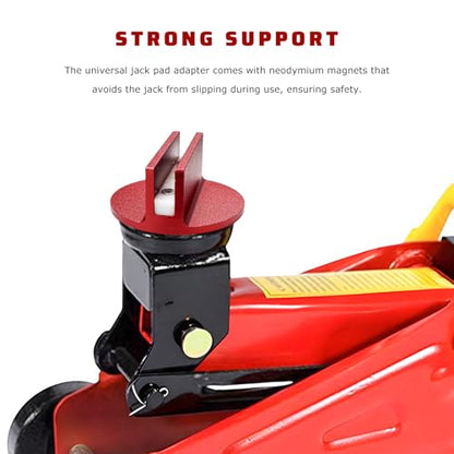 Universal Magnetic Jack Pad, 0.4" Slotted Aluminum Grooved Floor Jack Pad Tool Frame Rail Protector, Pinch Weld Jacking Puck Adapter with Large Slot for Most Vehicles (Red) - color: Red