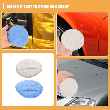 SHERCHPRY 4pcs Microfiber Car Wax Applicator Pads with Thumb Slot, Round Buffing and Polishing Sponge Set for Car Detailing and Tire Shine, Blue and Gray