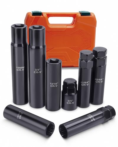 Lug Nut Socket Set, 8PC SAE & Metric Wheel Lock Removal Key Kit | Spline and Spike Lug Nuts, Locking Lug Nut Removal Tool, Aftermarket & Factory Wheel, High Strength CR-V Steel Material - size: 8 PCS Spline Socket Set
