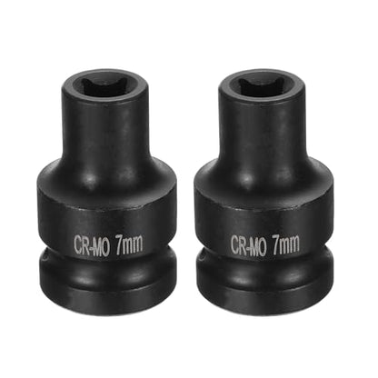 HARFINGTON 2pcs 4 Point Square Socket 1/2" Drive 7mm Metric Square Impact Socket CR-MO Blackening Standard Wheel Sockets Pneumatic Socket Tool for Auto Repair Mechanical Maintenance Home Use - size: 7mm