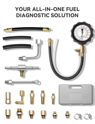 AUTOWN Fuel Pressure Tester Kit 0-140PSI with Adapters for Cars, Trucks, ATVs, Fuel Pump Injector, Fuel Pressure Gauge Diagnostic Tool - size: 21PCS