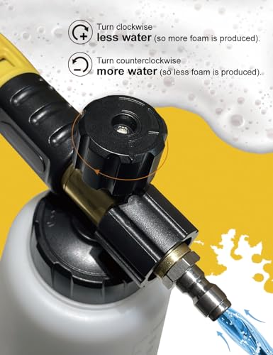 BOSEA Foam Cannon for Pressure Washer - 4000PSI Adjustable Car Soap Dispenser for Pressure Washer - Heavy Duty Foam Sprayer with M22 and 1/4" Quick Connector, 1L Bottle - size: Foam Canon
