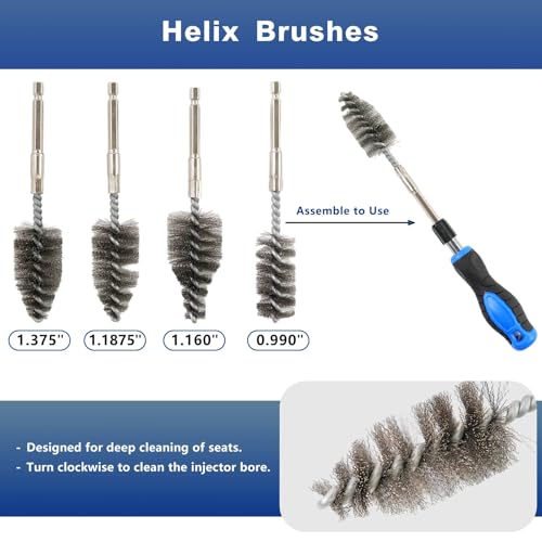 Professional Diesel Injector Seat Cleaning Kit 8090S, Premium Stainless Steel Helix Brushes, Replacement Tool kit for Diesel Injector Seat (17 Pcs)
