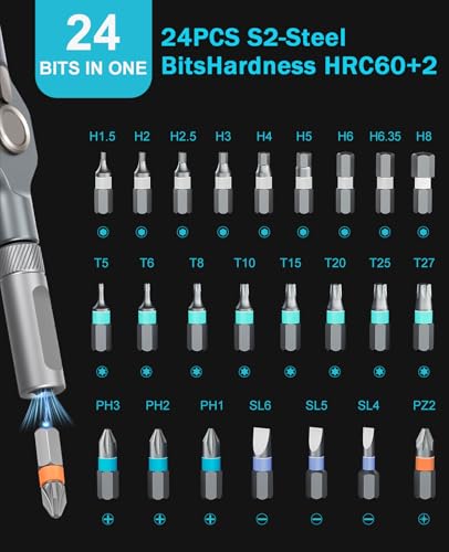 24-in-1 Magnetic Ratchet Screwdriver Set, Professional Multi-Bit Repair Kit with Detachable T-Handle & Portable Case for Electronics, Furniture, Bikes, iPhone & Car Maintenance