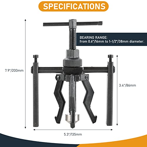 ATPEAM 3 Jaw Inner Bearing Puller - Heavy Duty Pilot Bearing and Bushing Removal Tool for Cars and SUVs