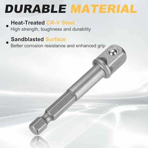 HARFINGTON 10pcs Impact Socket Adapter 3/8" Square Drive 1/4" Hex Shank 2.6" Long Extension Bit for Axle Nut Driver Drill Socket Sets - size: 3/8" x 2.6"