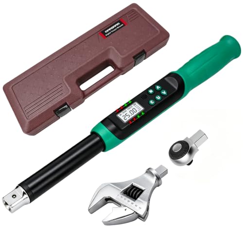 Marsram 3/8" Digital Adjustable Torque Wrench, 35mm Open-End & Ratchet Head | 6.8-135N.m / 5-99.6Ft.lb, Interchangeable Electronic Torque Wrench, With Buzzer & LED, For HVAC Car Moto Repair
