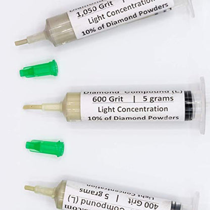 TechDiamondTools Kit of 3 Diamond Lapping Paste Polishing Compound USA Made 400 600 1050 Grit Lapping Compound for Rock Glass Metal Jewelry Resin Marble with 10% of Diamond Powder - style: Light 10% concentration