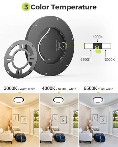 1PACK LED Flush Mount Ceiling Light Fixture Black, 9Inch 24Watt, 3000k/4500k/6000K Ceiling Light, Ultra Slim Flush Mount LED Ceiling Lamp for Bedroom, Living Room, Kitchen, Hallway - color: Black, size: 9Inch-1pack