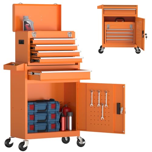 5-Drawer Rolling Tool Chest, High Capacity Removable Tool Storage Cabinet, Detachable Toolbox with Lock for Garage Workshop and Tool Room (Orange) - color: Orange, size: 5-Drawer