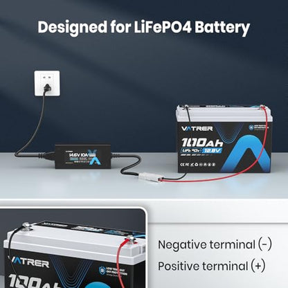 12V 10A Lithium Battery Charger VATRER POWER 14.6V LiFePO4 Battery Charger with 0V Activation, LED Indicator & Anderson Connector for 12V Lithium Batteries in Boat RV - color: Black
