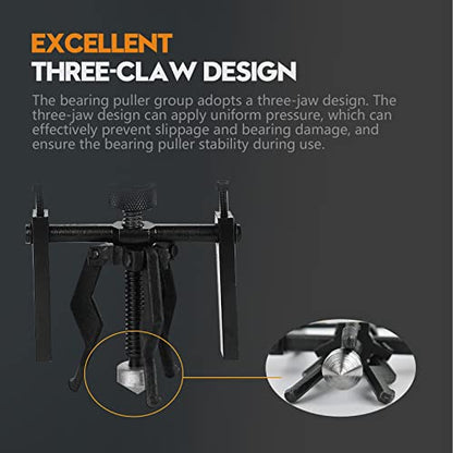 3 Jaw Inner Pilot Bearing Puller Auto Bushing Carbon Steel Gear Extractor Wheel Bearing Puller Automotive Machine Tool Kit for Car SUV Motorcycle Motorbike