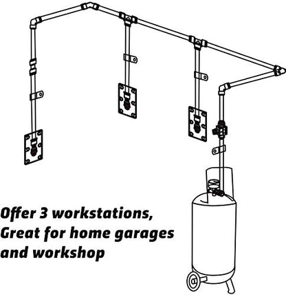 Shop Air Line Kit, 3/8 Inch (9.5MM) OD × 60 Feet Nylon Compressed Air Pipe, 200PSI, Cutter, Tees, Mounting clips, Connectors, 49PCS Garage Air Compressor Accessories Master Kit