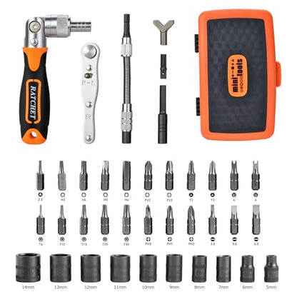 180° Adjustable Ratchet Screwdriver and Wrench Set with Bit Sets, Metric Socket Set with Flexible Shaft Extension, Ratcheting Screwdriver Mechanics Tool Kit for Tight Spaces