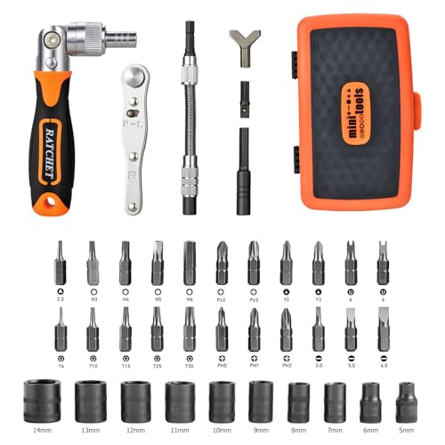 180° Adjustable Ratchet Screwdriver and Wrench Set with Bit Sets, Metric Socket Set with Flexible Shaft Extension, Ratcheting Screwdriver Mechanics Tool Kit for Tight Spaces