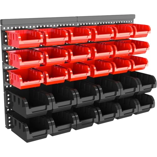 Wall Mounted Storage Bins, Nut and Bolt Organizer, Plastic Bolt Bin, Screw Organizer, Storage Bins for Garage (RED+BLACK, SMALL(30PCS)) - color: RED+BLACK, size: SMALL(30PCS)
