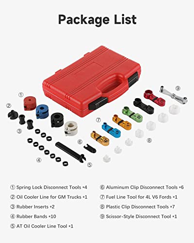25pc Fuel Line Disconnect Tool Set Master Quick Disconnect Tool Kit for Mechanics Transmission Oil Cooler Line Disconnects Compatible with for Ford Chevy GM More, Red