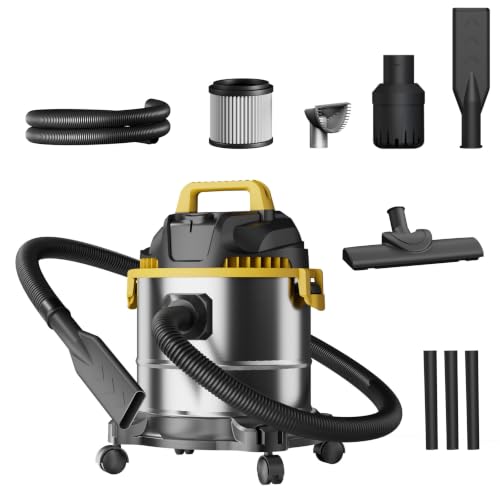 5 Gallon Wet Dry Vacuum Cleaner, Stainless Steel Shop Vacuum with Blower Function, Powerful Suction for Dust, Debris & Liquid, Ideal for Garage, Workshop, Home, Car, Pet Hair & Pool Cleaning