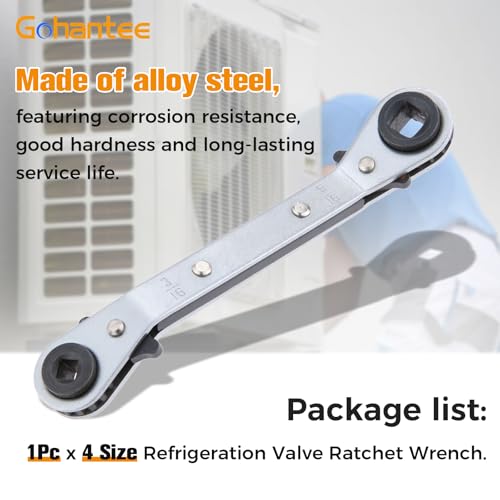 gohantee Refrigeration Ratchet Wrench 4 Different Sizes - 1/4 x 3/16 Square x 3/8 x 5/16 Square Air Conditioning Ratcheting Service Wrench
