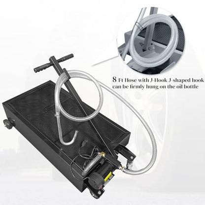 20 Gallon Oil Drain Pan with Electric Pump, Low-Profile Oil Pans for Changing Oil, T-Handle and J-Hook Makes Drain Easier, Black - color: Black, size: 20 Gallon