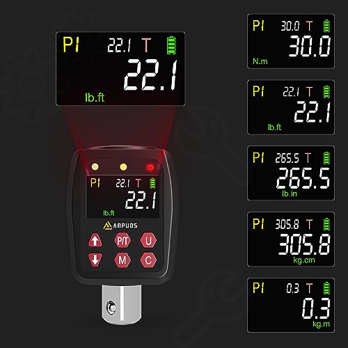 ANPUDS 1/2" Digital Torque Adapter, 1.1-22.1 Ft-lb/1.5-30 Nm, ±1% Accuracy | Digital Torque Gauge, 10 Presets & 500 Data Memory, Buzzer & LED Indicator, 3/8" & 1/4" Adapters, for Bike, Motorcycle - size: 1.1-22.1 Ft-lb/1.5-30 Nm