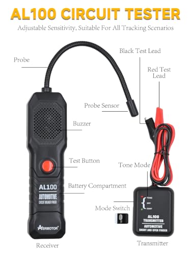 AL100 Wire Tracer Electrical Automotive Short and Open Finder | Automotive Circuit Tester Break Finder Fault Probe Wire Detector Tool Electrical DC 6-42V for DIY,Home Use,Mechanic
