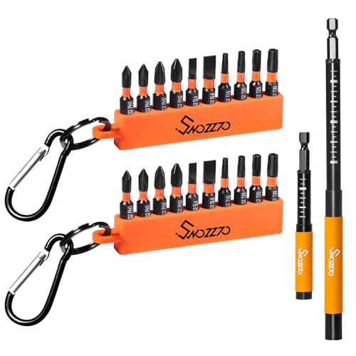 22PCS Commonly Used Screwdriver Bit Set,S2 Steel Phillips | Torx & Flat Head Impact Driver Bit Set with 1/4" Hex Shank Magnetic Drive Guide Set(Length: 3.15" + 4.72") & Bit Holder - size: 2PCS Drive Guides+20PCS Bits