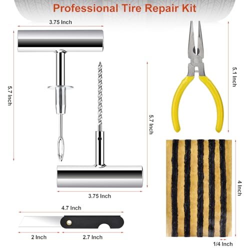 Tire Repair Kit, 48Pcs Tire Repair Tool with Plugs & Nail, Professional Heavy Duty Emergency Flat Tire Repair, Repair Tire for Car, RV, SUV, Jeep, UTV, Truck, Motorcycle, Tractor, Mower, Wheelbarrow - style: Max[48Pcs]