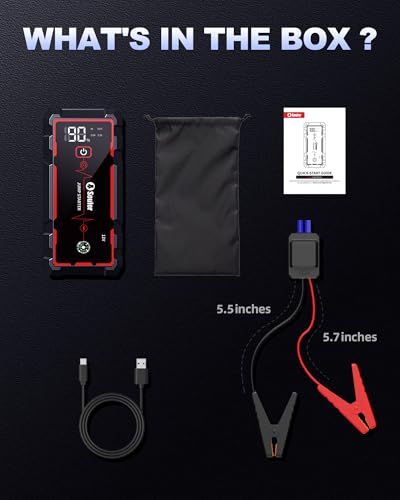 Jump Starter Car Battery Jumper Starter Portable with Jumper Cable, Quick Charge Power Bank, 3 Modes Flashlight, Compass - color: 6000A+Storage Bag