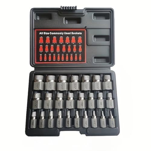 25-Piece Bolt Extractor Kit, 3/8 and 1/2-Inch Drive | High-Hardness CR-MO Lug Nut Remover Socket Set for Damaged Bolts and Automotive Repair