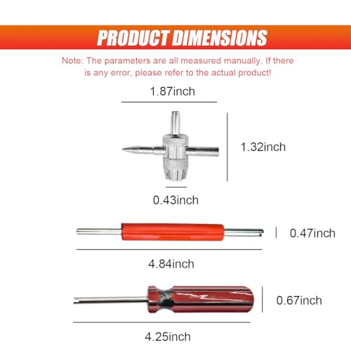 3PCS Tire Valve Stem Removal Tool Kit, Includes Single & Double Heads Valve Core Remover, 4-Way Valves Tool, Multifunctional Tire Installer Repair Kit Suitable for Car, Truck, Bicycle(Red)