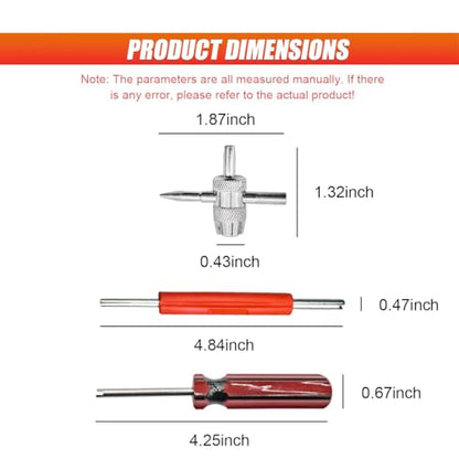 3PCS Tire Valve Stem Removal Tool Kit, Includes Single & Double Heads Valve Core Remover, 4-Way Valves Tool, Multifunctional Tire Installer Repair Kit Suitable for Car, Truck, Bicycle(Red)