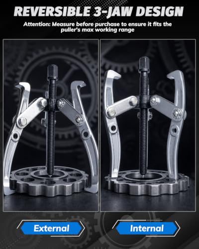 INCENDIOS 3" 4" 6" 8" Gear Puller Set, 2/3 Jaw Convertible Bearing Puller Kit, Reversible Jaws | Heavy Duty Cr-V Steel, Internal/External Removal Tool for Pulley, Gear, Flywheel, Bearing, Includes Ratchet Wrench
