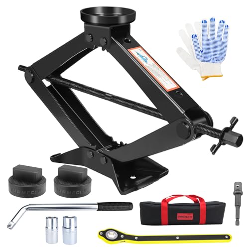 3-Ton Scissor Jack Kit for Mercedes A B C E W203/204/212/211/164 with Rubber Jack Pad, Car Spare Tire Repair Tools, Tire Changing Tools Kit for Chevrolet with L-Wrenches（17/19/21/23mm）